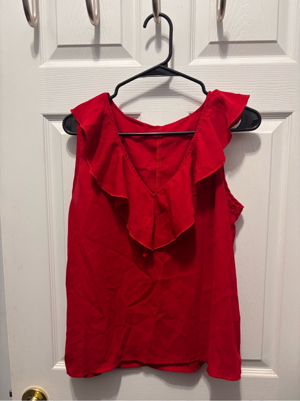 SHEIN Red Sleeveless Blouse with Ruffle Detail